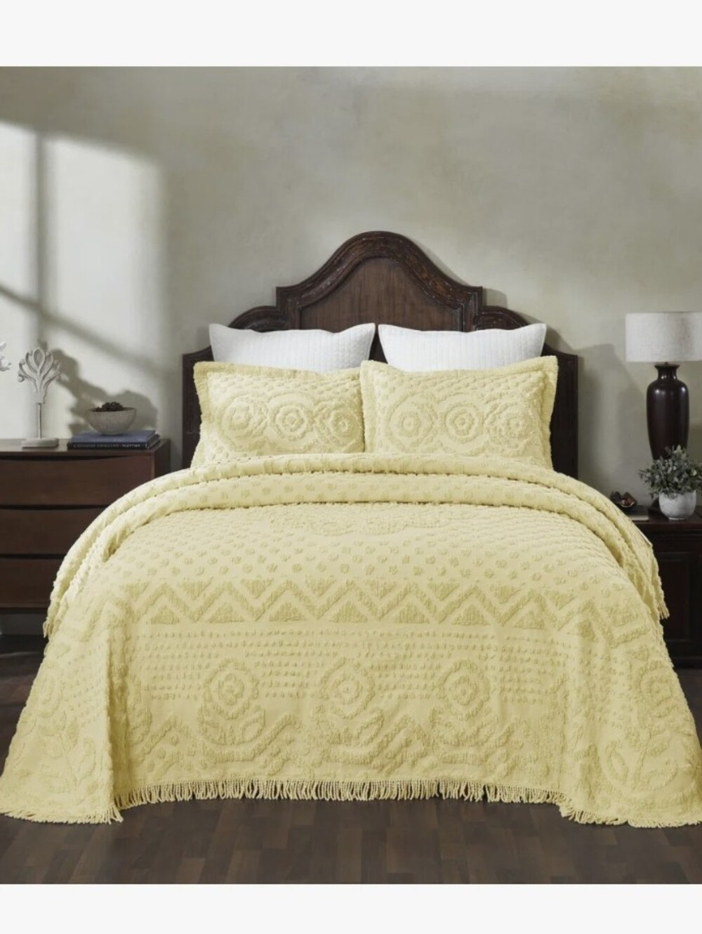 Heirloom Collection in Medillian Design Yellow Cotton Solid Tufted Chenille